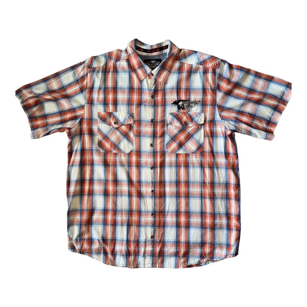 Harley Davidson Mens Size 2XL H-D Performance Fast-Dry Shirt Plaid Black Orange